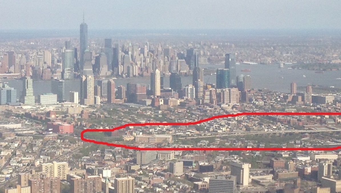Jersey City Aerial With Turnpike Circled